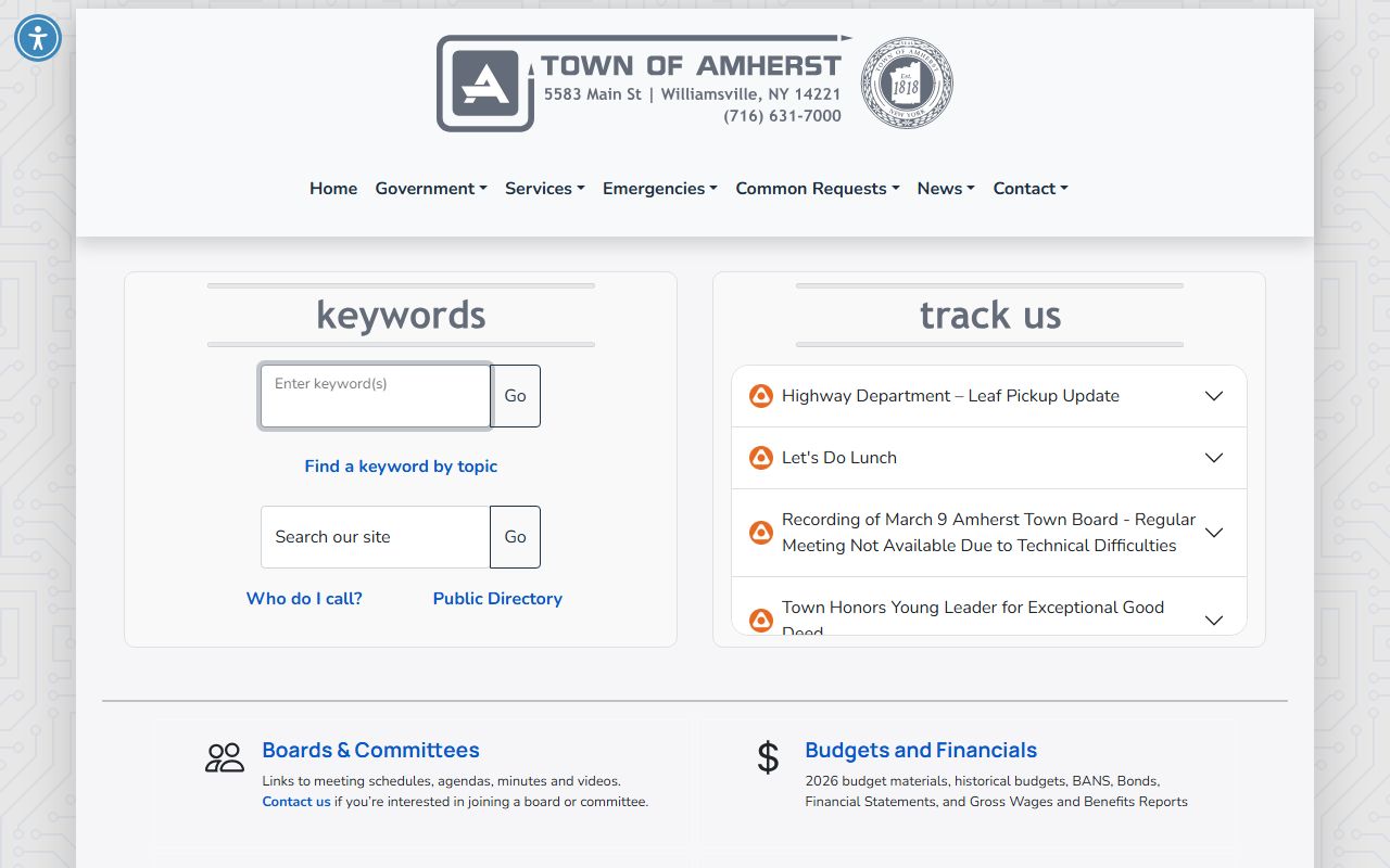 Town of Amherst clerk website for court docket records
