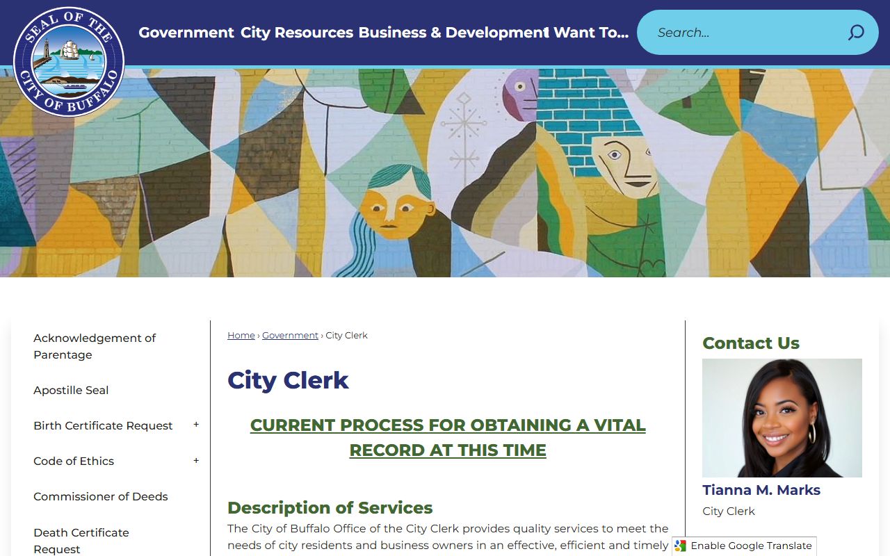 Buffalo City Clerk office website for court docket records