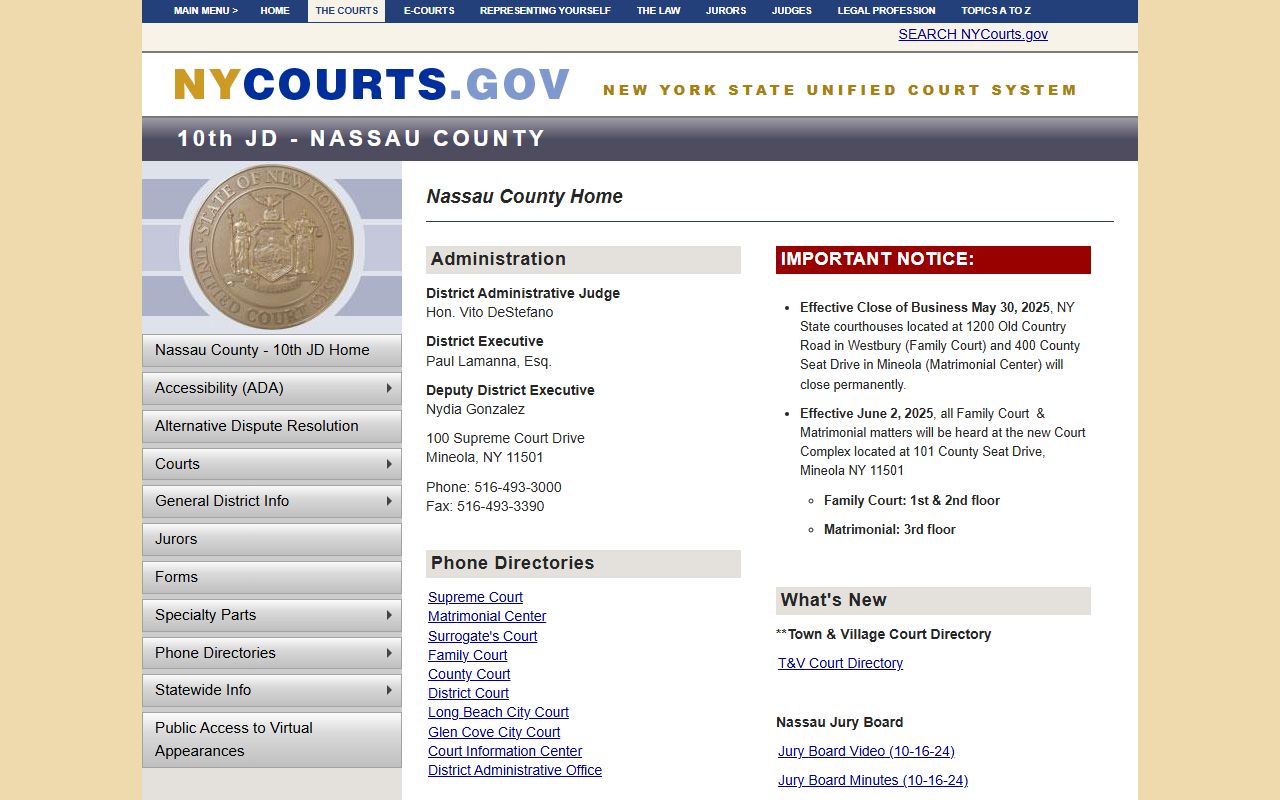 Nassau County District Court at Hempstead for court docket records