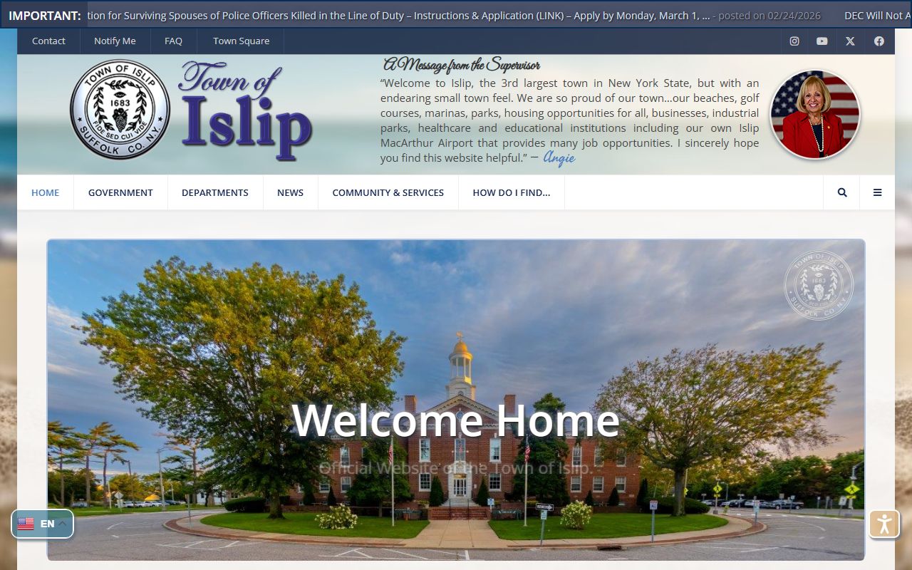 Town of Islip clerk office for court docket records