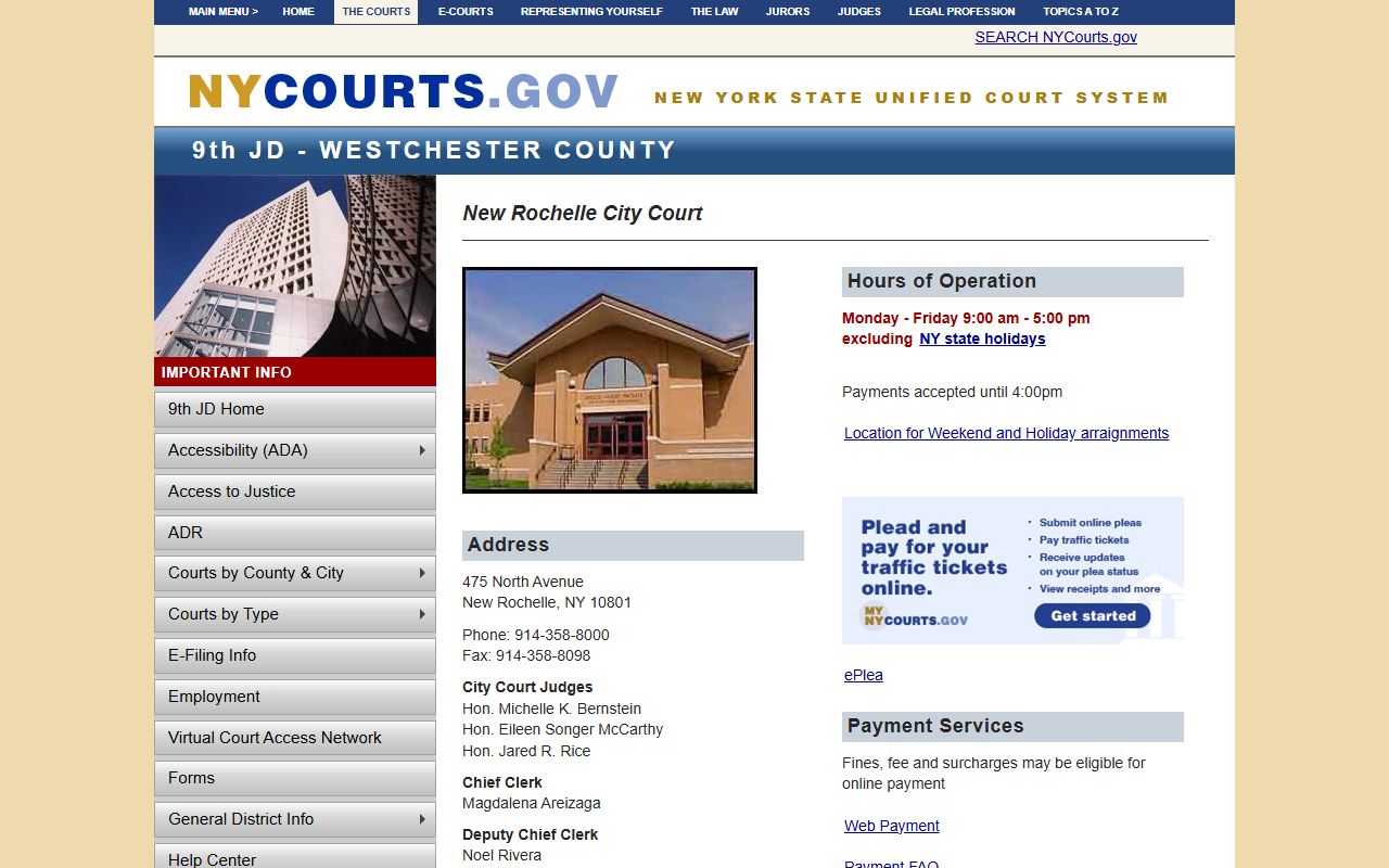 New Rochelle City Court information page