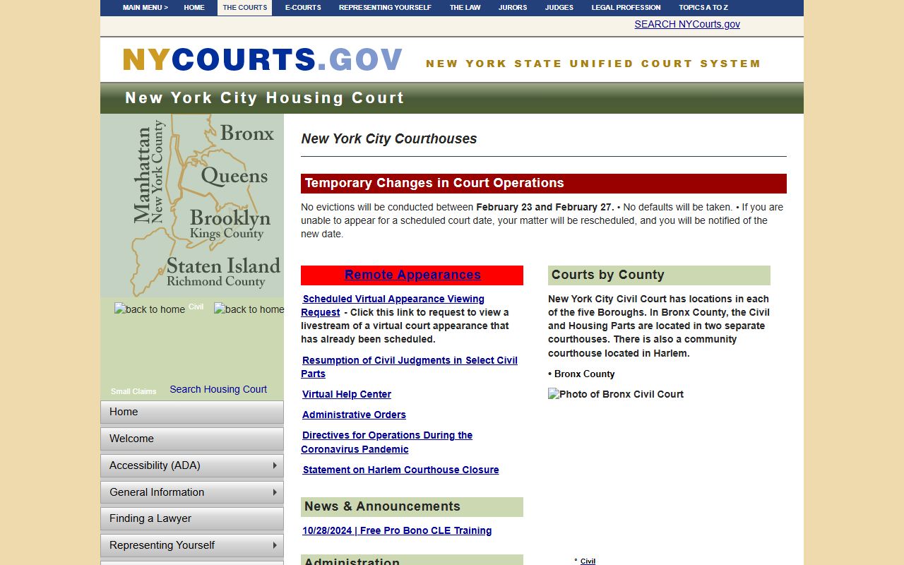NYC Housing Court information page