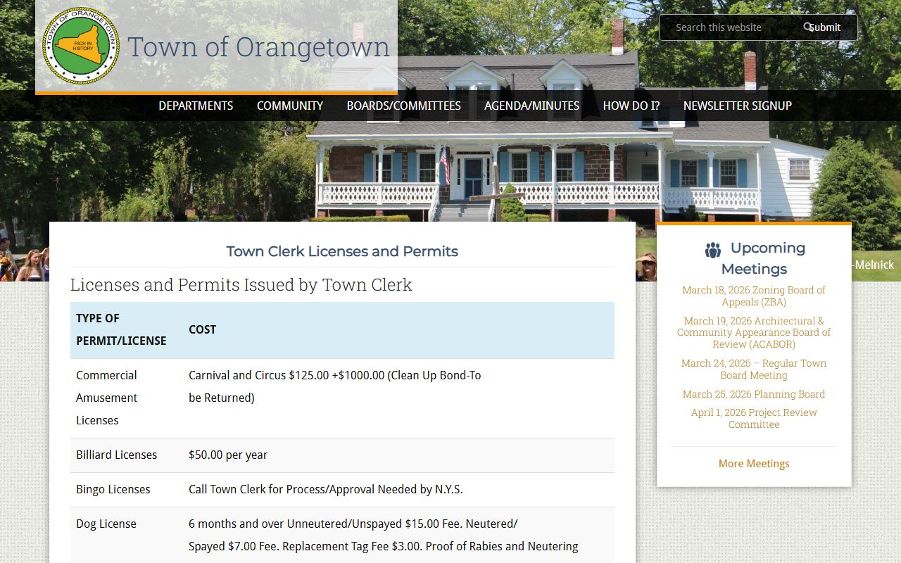 Orangetown Town Clerk office page for court docket records