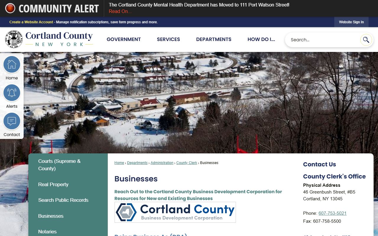 Cortland County Clerk page for court docket records