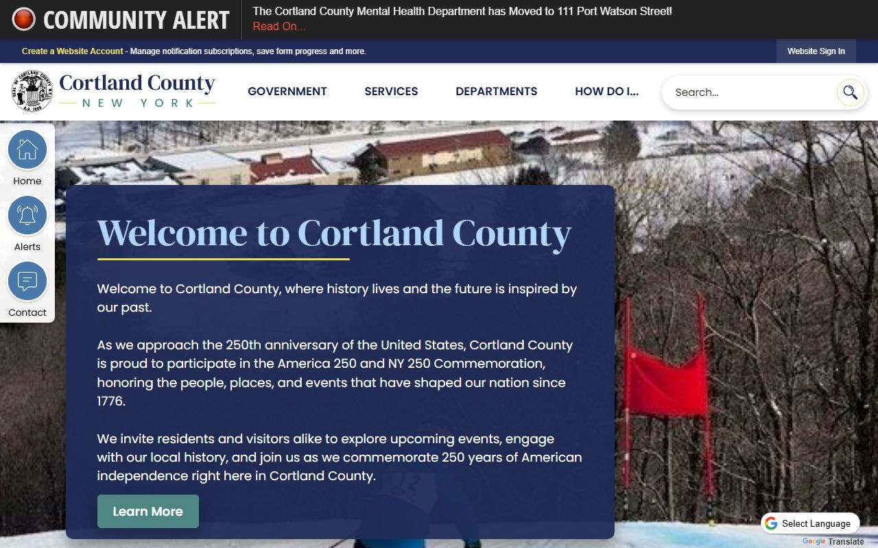 Cortland County government portal for court docket records