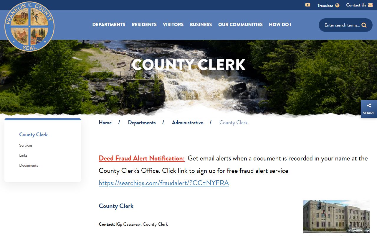 Franklin County Clerk office page for court docket records