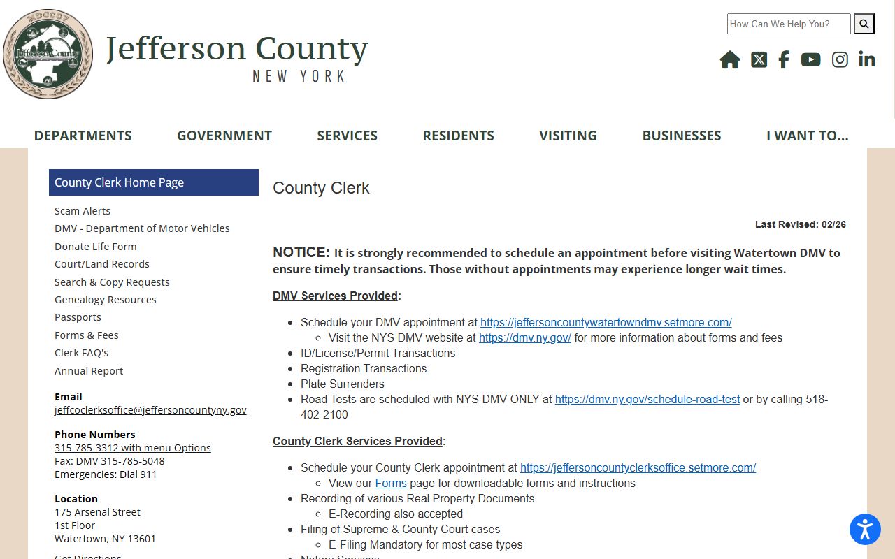 Jefferson County Clerk office court docket records page