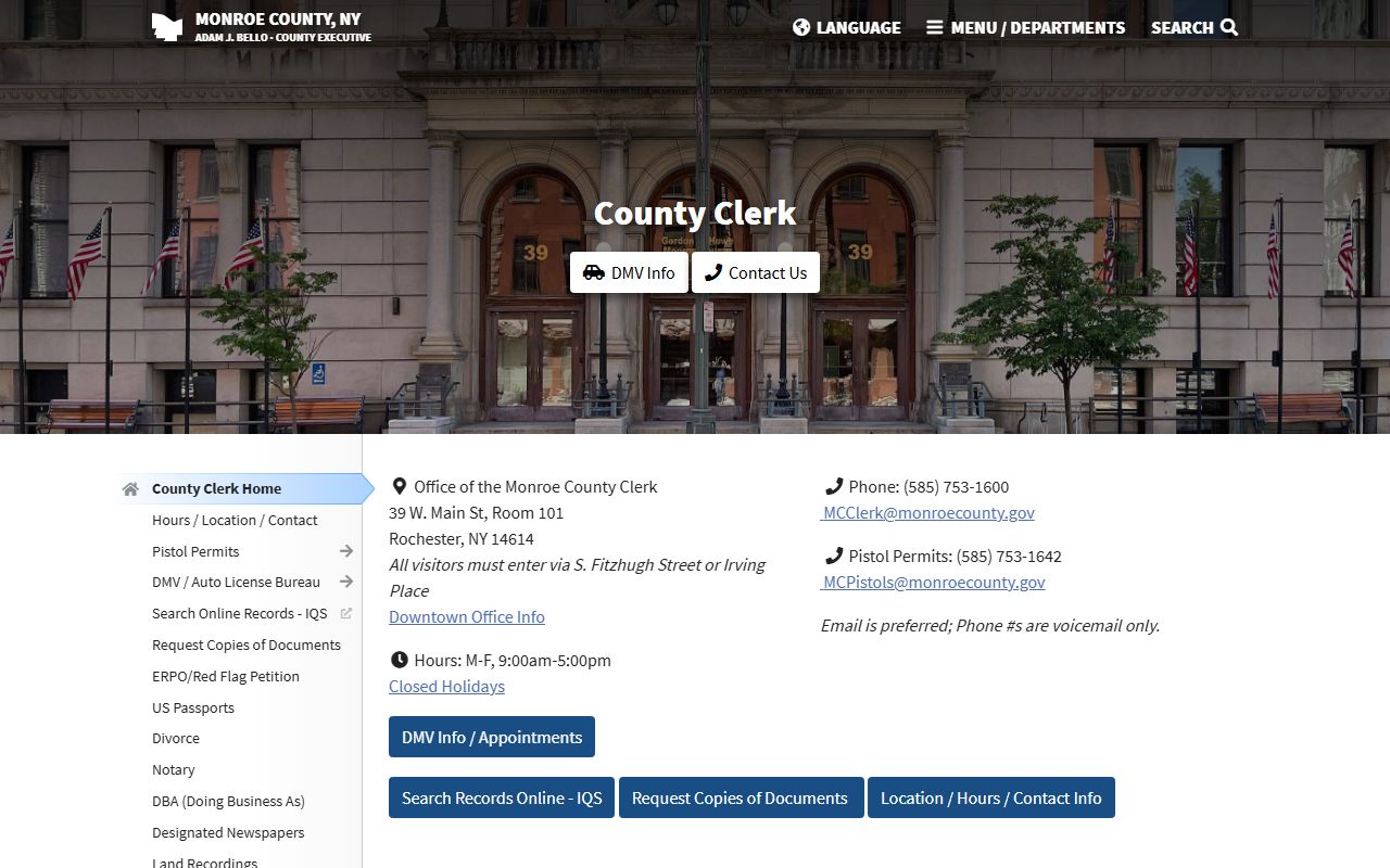 Monroe County Clerk office court docket records page