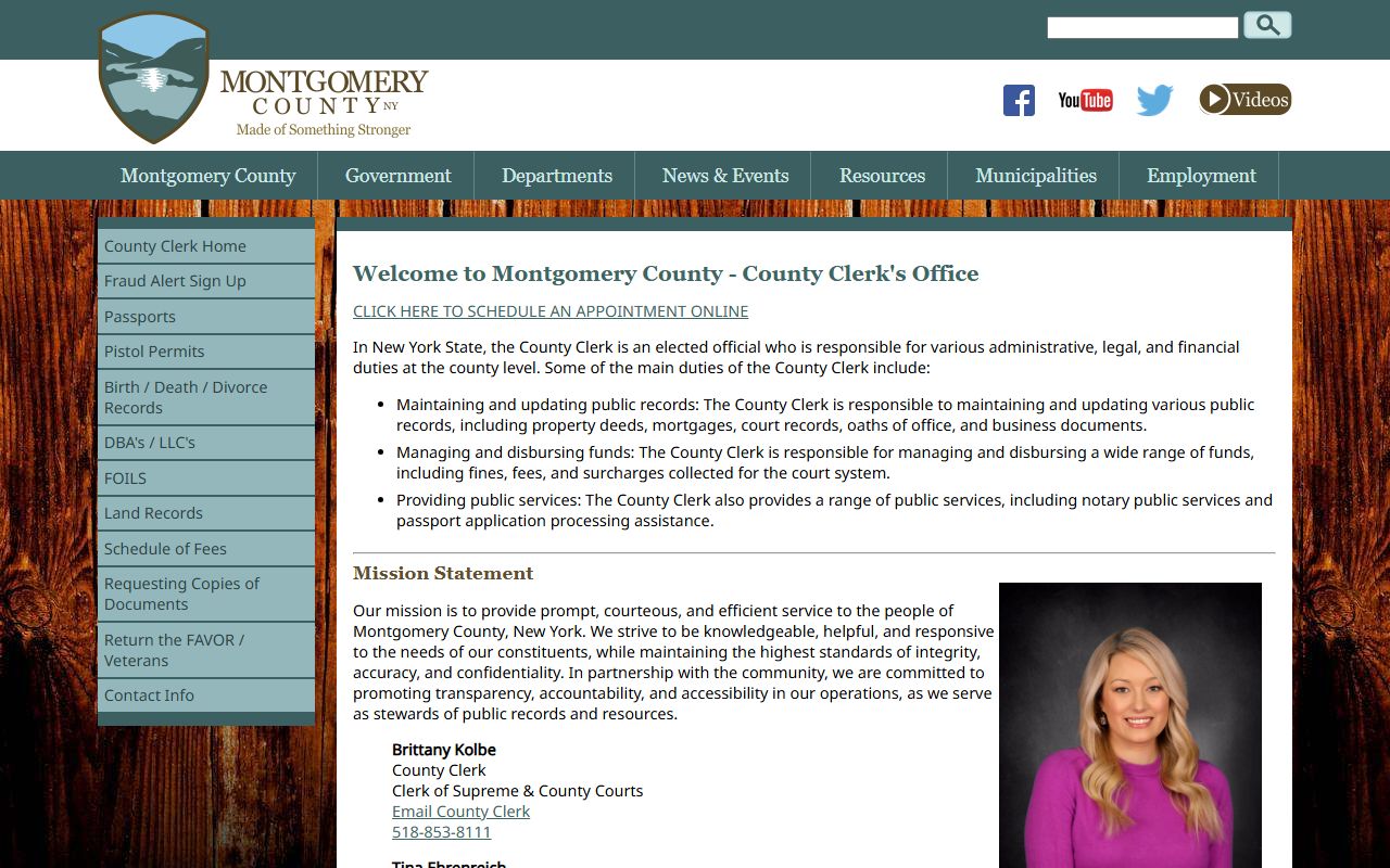 Montgomery County Clerk office court docket records page