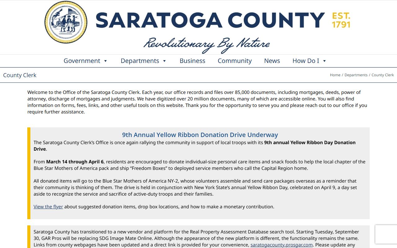 Saratoga County Clerk court docket records page