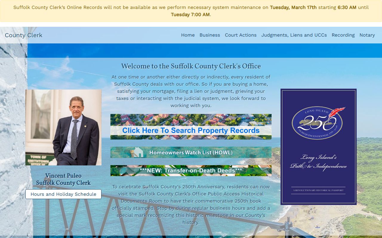 Suffolk County Clerk office for court docket records