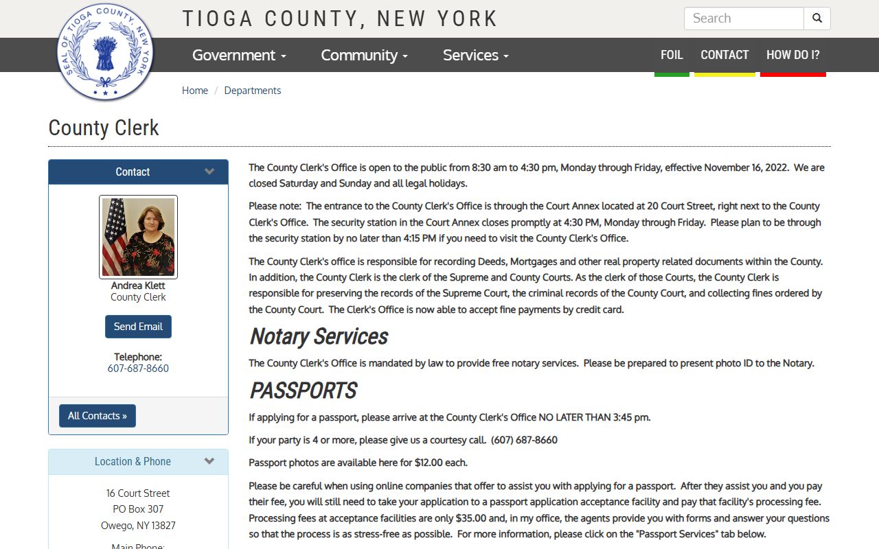 Tioga County Clerk office for court docket records