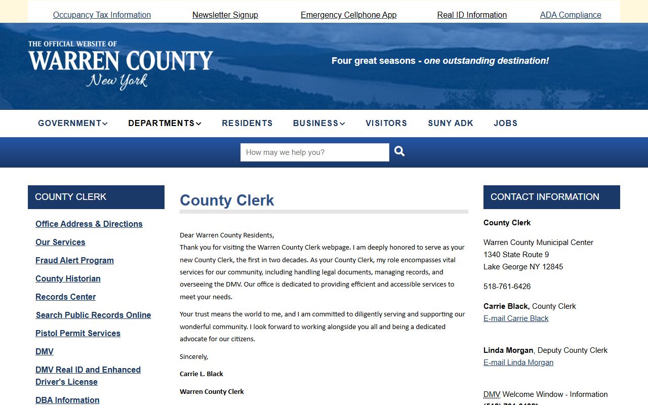 Warren County Clerk office for court docket records