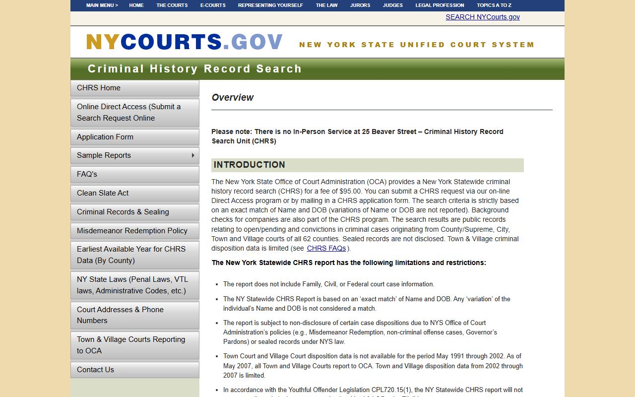 New York CHRS criminal history court docket search