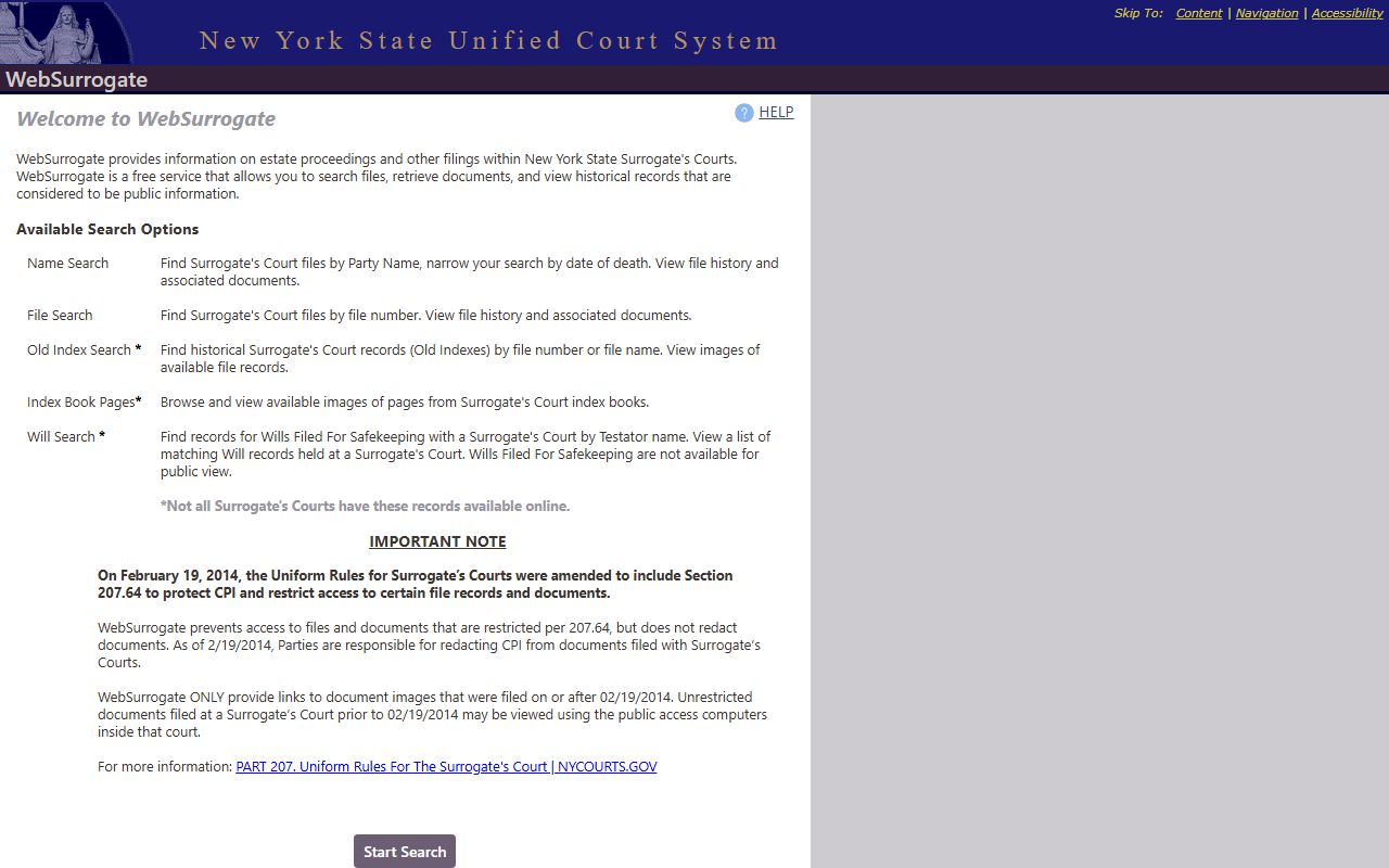 New York WebSurrogate court docket records system
